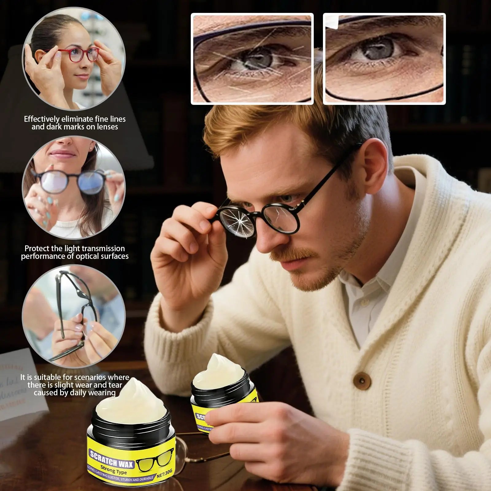 Fast-Acting Glasses Scratch Repair Cream Instant Scratch Remover for Eyeglasses Car Headlights Windshields Phone Screens Peaceful Pleasures Health and Wellness