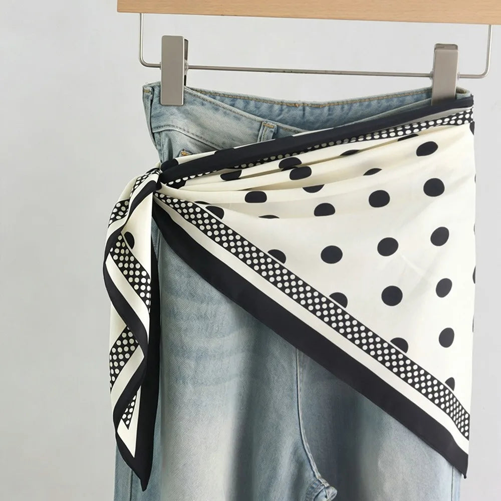 Polka Dot Silk Satin Triangle Scarf – Headscarf & Waist Belt