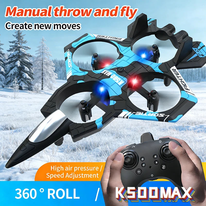 K500 MAX RC Plane Fighter 2.4G Remote Control Stunt Glider 360 ° Rolling Flight Flying EPP Foam Airplane with LED Toys for Kids Peaceful Pleasures Health and Wellness