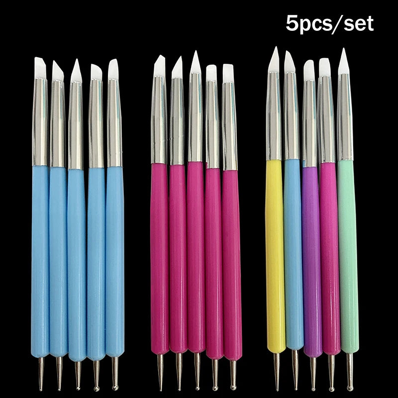 5Pcs 2 Way Nail Art Acrylic Silicone Point Flower Nail Pen Stainless Steel Dotting Tools Marbleizing Painting Pens Peaceful Pleasures Health and Wellness