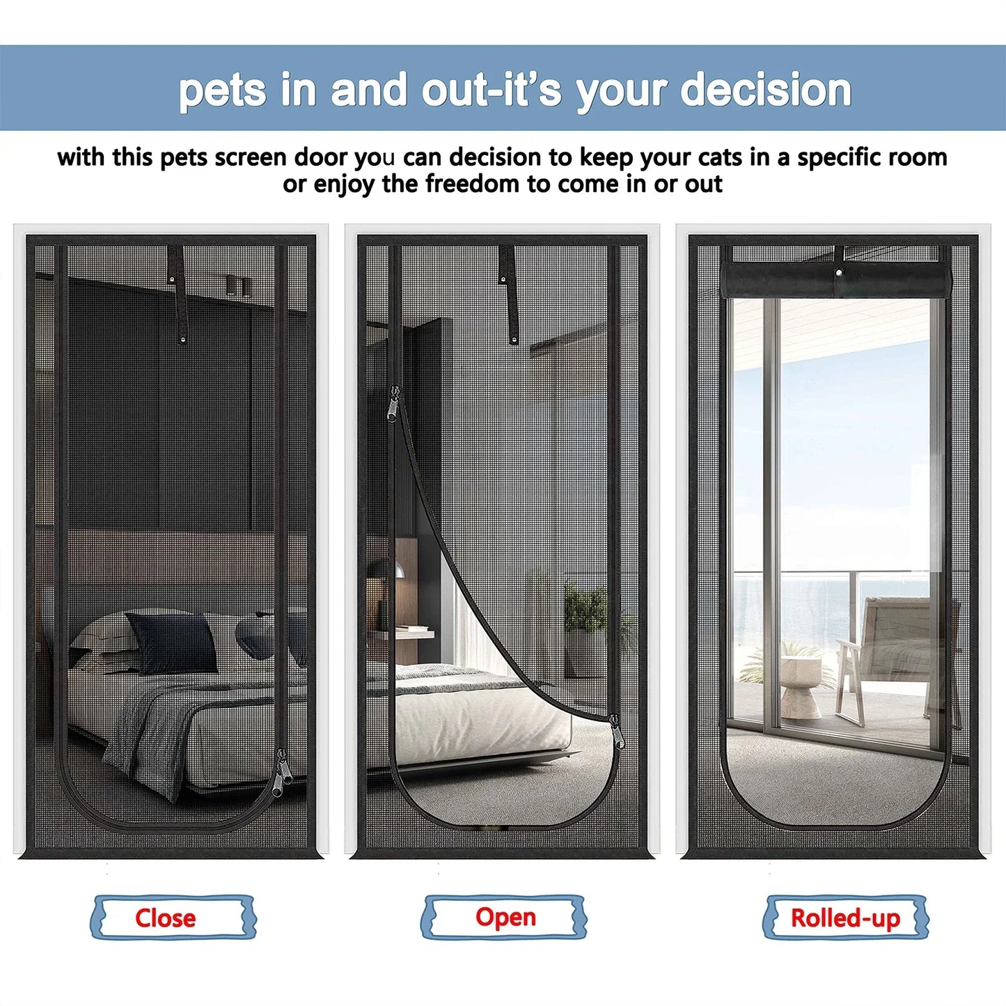 Heavy Duty Pet Screen Door 32x82" Scratch-Proof Mesh & Zipper