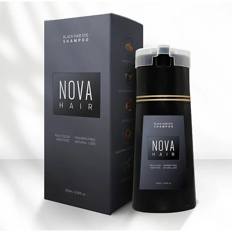 Nova 3-in-1 Hair Dye Shampoo | Natural Gray to Black Coverage, Nourishing & Lasting, Men & Women, 100ml/200ml Peaceful Pleasures Health and Wellness