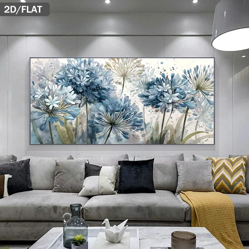 1pc Modern Blue Agapanthus Watercolor Frameless Canvas Painting Blue Flower Wall Art for Living Room, Minimalist Botanical Print Peaceful Pleasures Health and Wellness