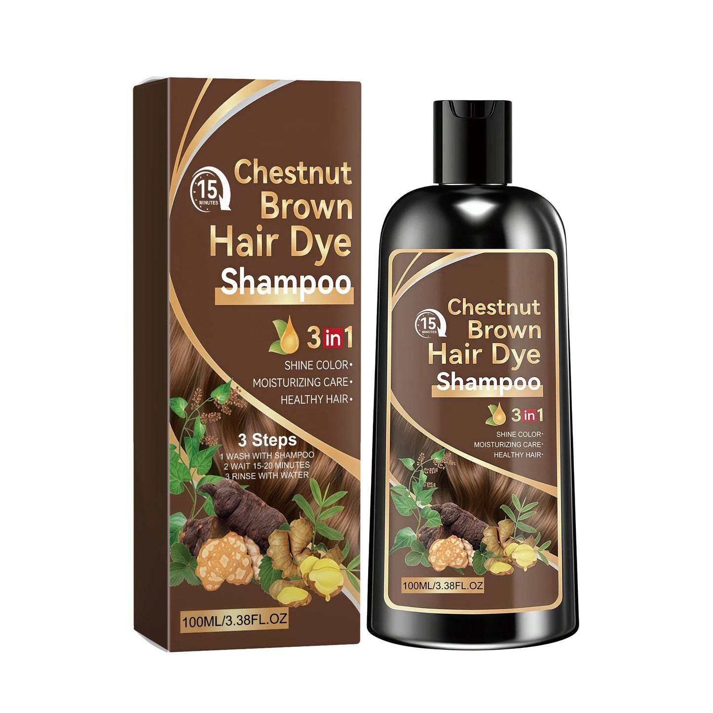 Natural Plant-Based Hair Coloring Shampoo Moisturizing Coverage Gray Hair Long-Lasting Black Color 3 in 1 Black Hair Dye Shampoo Peaceful Pleasures Health and Wellness Chestnut Brown