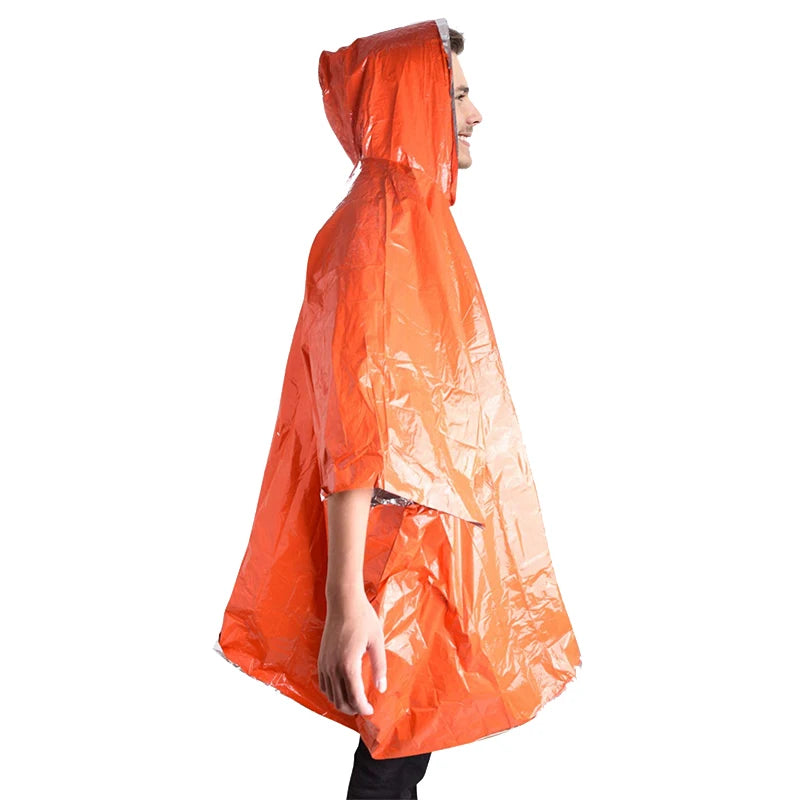 Emergency Survival Rain Hot Poncho Thermal Survival Space Blanket Thermal Raincoat Heat Reflective Waterproof for Camping Hiking Peaceful Pleasures Health and Wellness