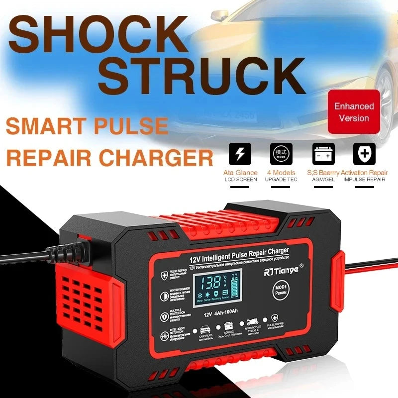 Hot Sell Car Battery Charger 12V 6A Touch Screen Pulse Repair LCD Fast Power Charging Wet Dry Lead Acid Digital LCD Display Peaceful Pleasures Health and Wellness