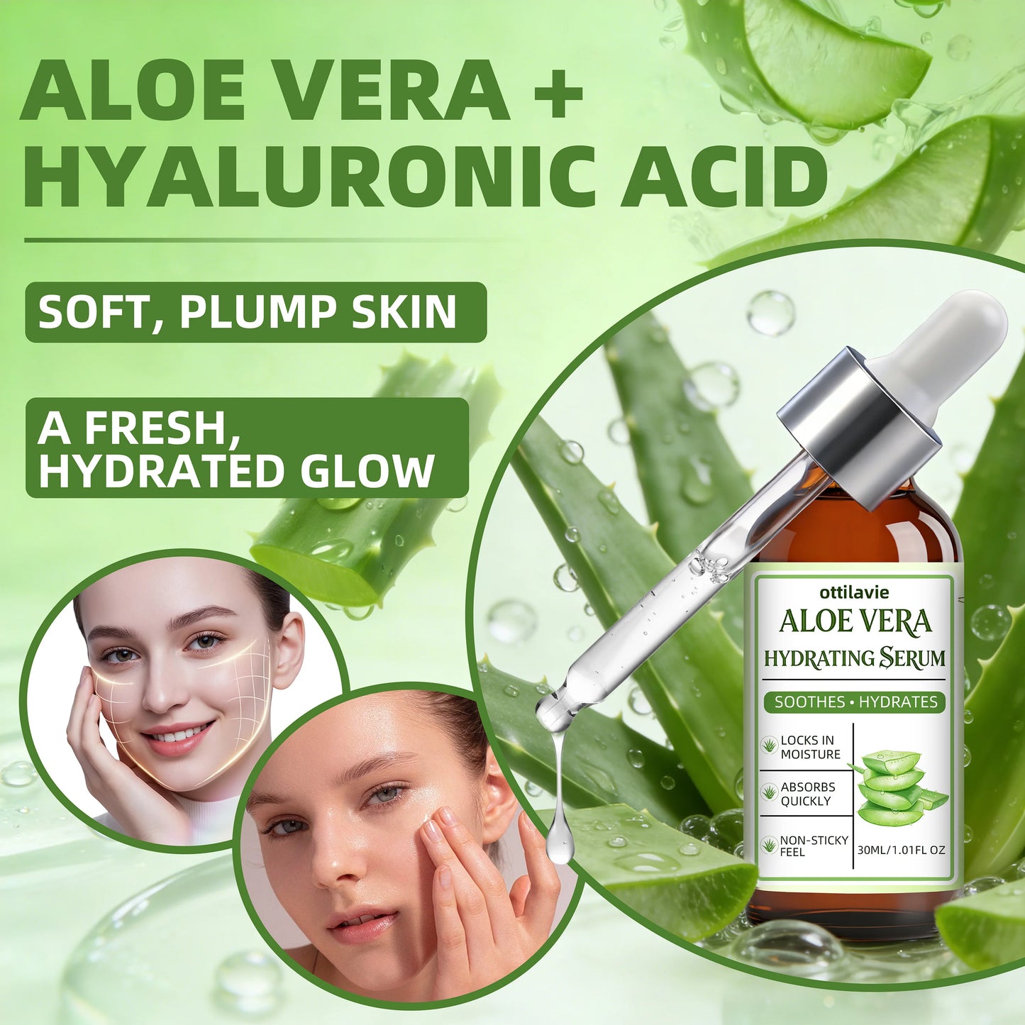 Ottilavie ALOE VERA HYDRATING SERUM, Deep Hydration & Soothing Face Serum, Lightweight Non-Greasy Formula for All Skin Types Peaceful Pleasures Health and Wellness