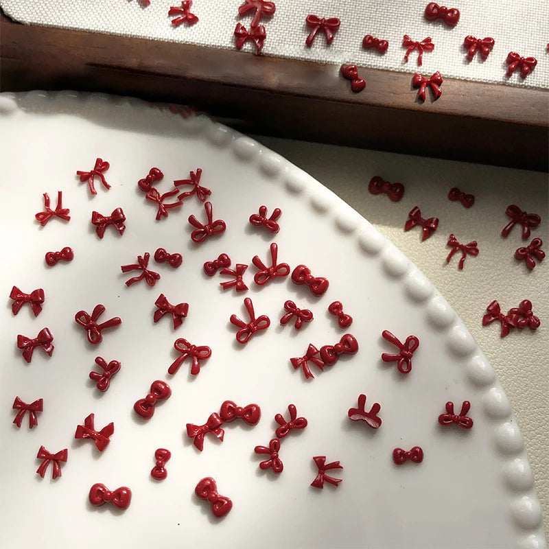 100PCS 3D Nail Art Red Bow Charms Supplies Kawaii Accessories Resin For Nails Decorastion Product Manicure Decor Materials Tool Peaceful Pleasures Health and Wellness