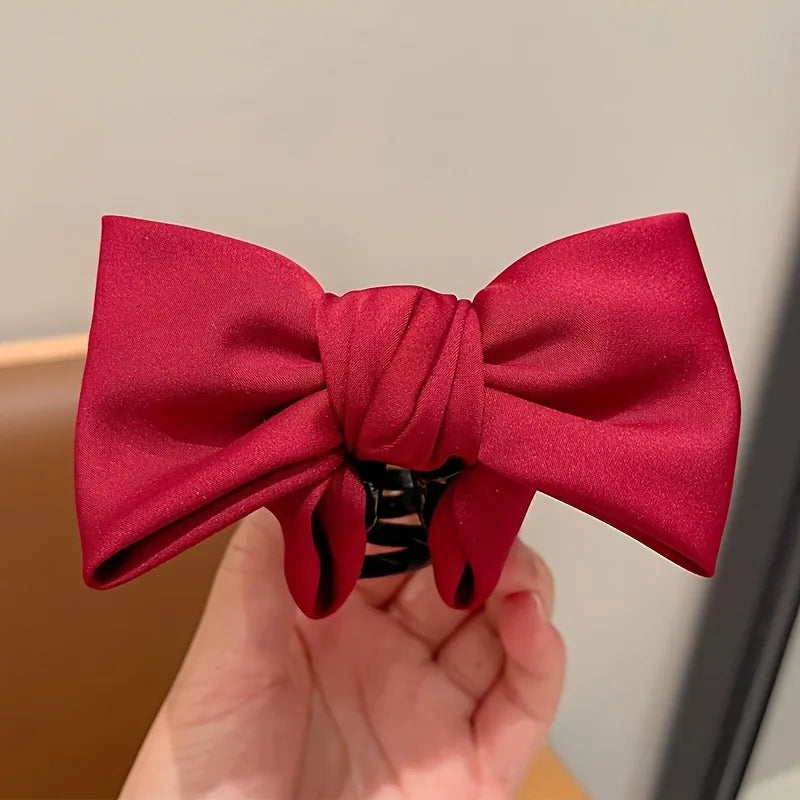3-Pack Satin Bow Hair Clips | Large Firm Disc Grip for Women