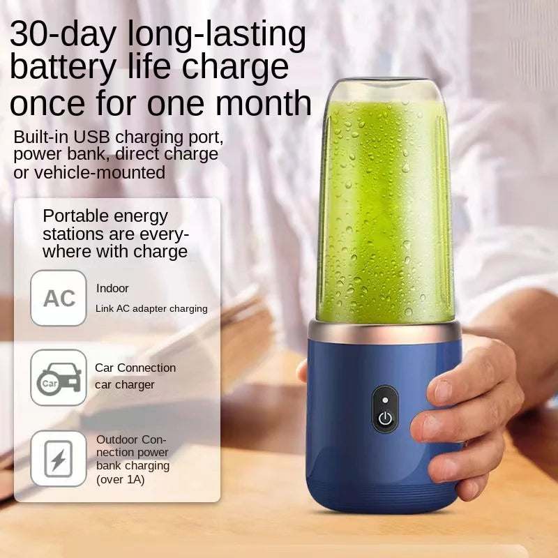 Portable Wireless Electric Juicer 6 Blades USB Mini Charging Smoothie Blender Fruit Squeezer Ice Crush Cup Smart Kitchen Tool Peaceful Pleasures Health and Wellness