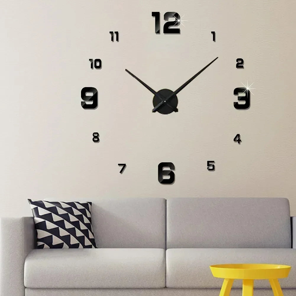 Large Acrylic Mirror Wall Clock – Modern LED Home Décor