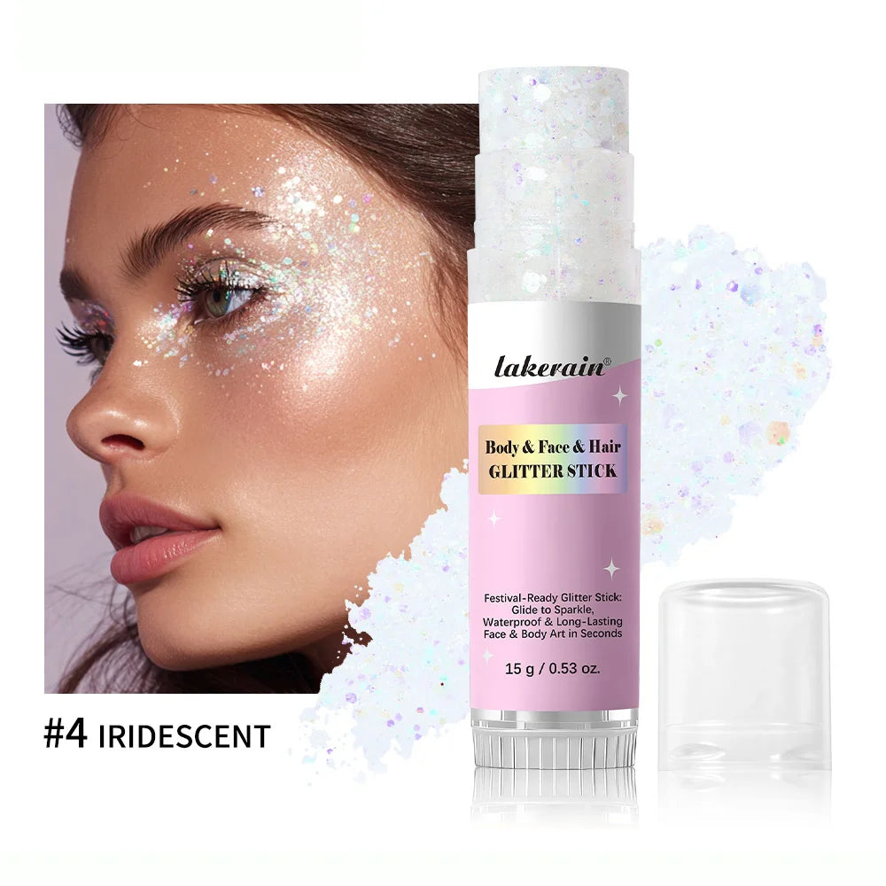 Shiny Glitter Gel Stick Highlighter, Sparkling Sequins Pearl White Pink Eyeshadow, Face Body Brighten Makeup for Stage & Daily L Peaceful Pleasures Health and Wellness 4 Iridescent