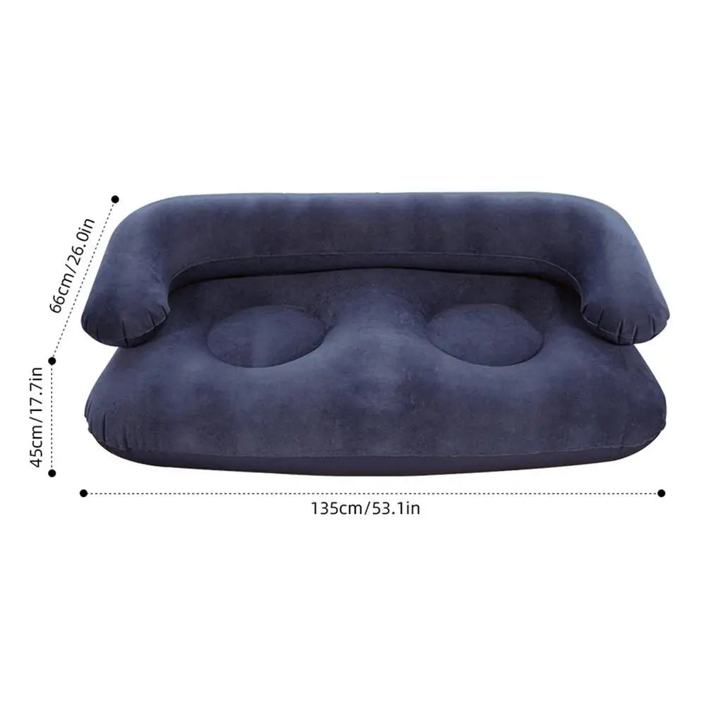 Flocked Inflatable Sofa With Armrest Foldable Portable Blow Up Couch for Indoor Bedroom Outdoor Garden Camping Picnic Travel Peaceful Pleasures Health and Wellness A