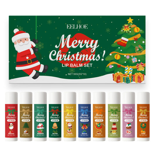 10-Piece Christmas Lip Balm Gift Set – 10 Flavors, Deep Hydration
