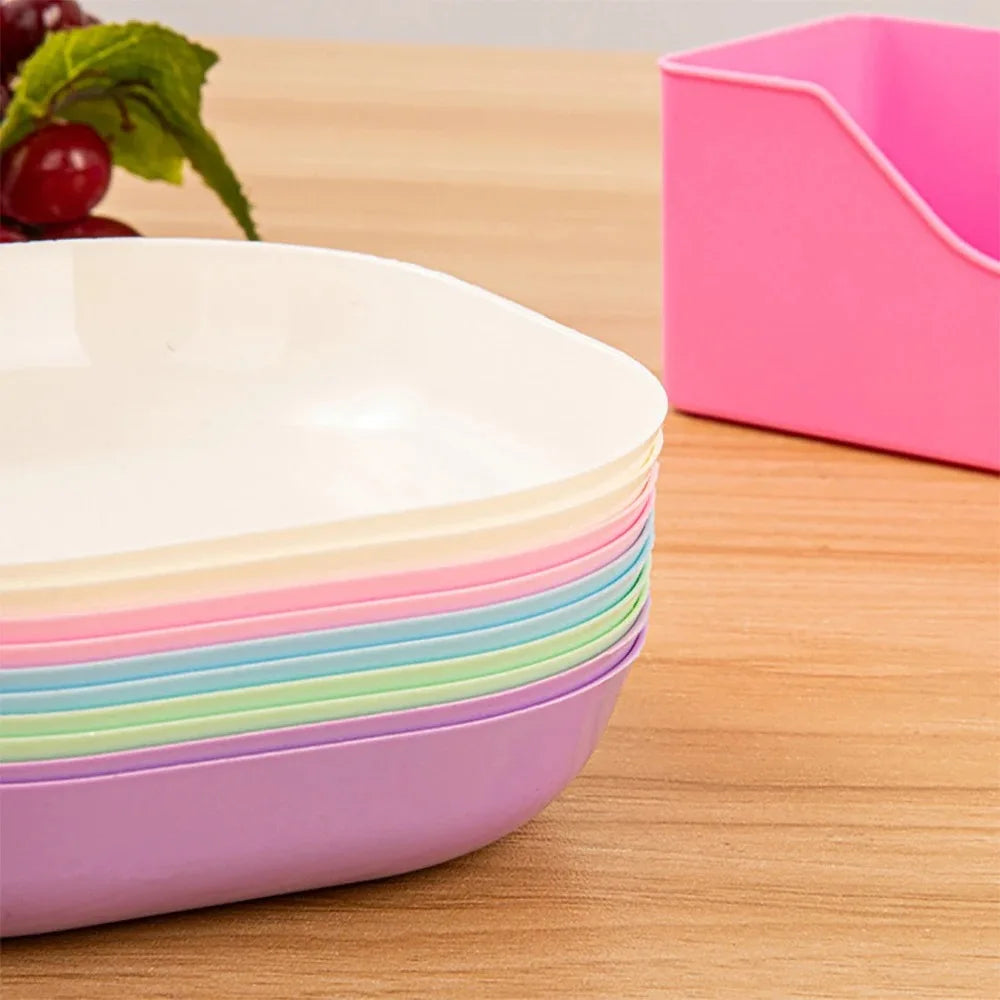 10-Piece Macaron Color Square Snack Plate Set with Stand
