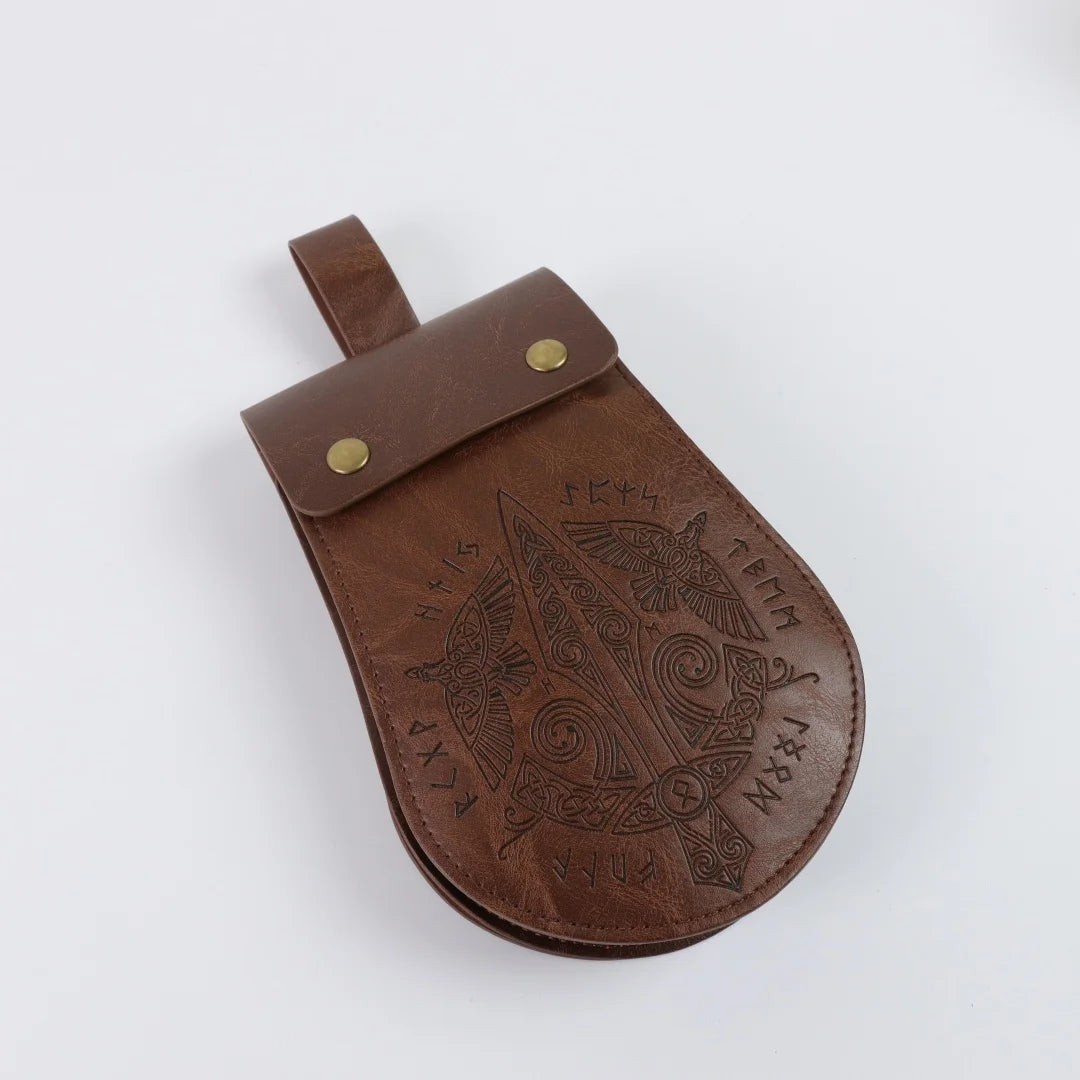Medieval Faux Leather Retro Waist Bag Hangable Drawstring Outdoor