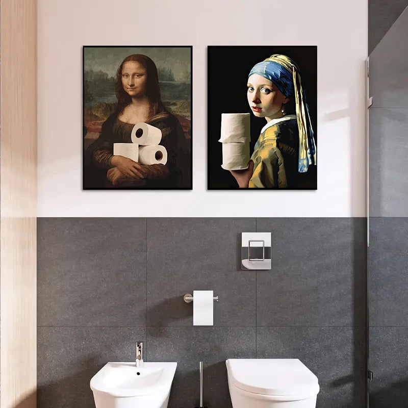 Funny Mona Lisa Bathroom Canvas Wall Art | Unframed Print
