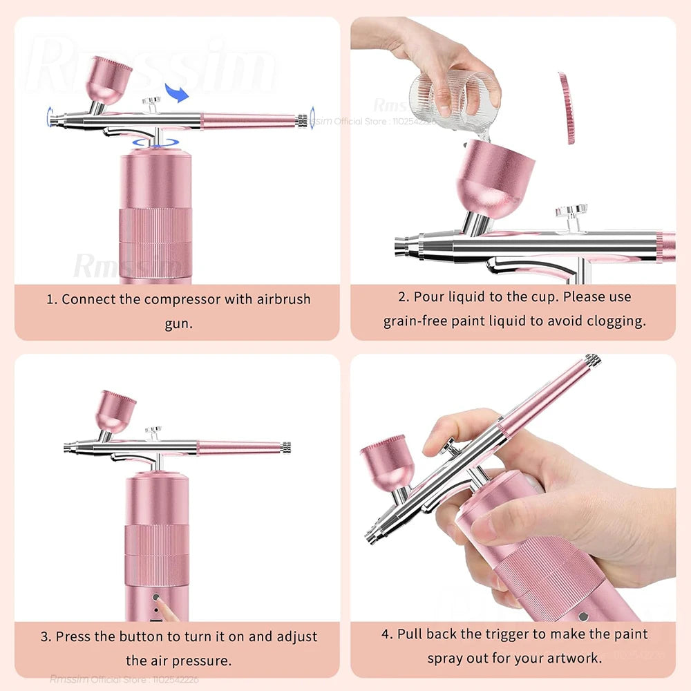 Airbrush Nail With Compressor Portable Airbrush Nail Art Compressor For Nails Cake Painting Crafts Air Brush Kit Nails Spray Peaceful Pleasures Health and Wellness