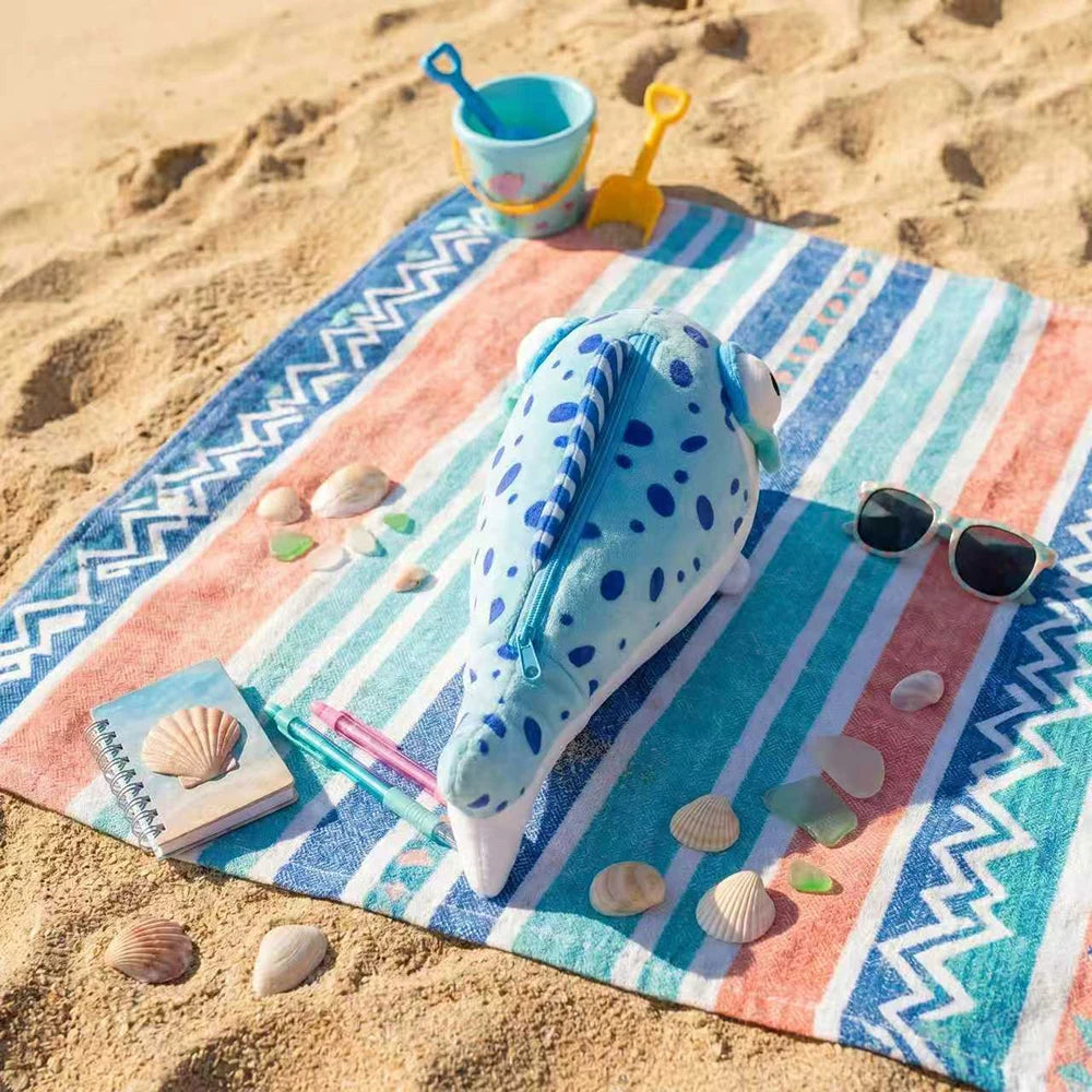 Blue Chubby Fish Pencil Case Student Cute Cartoon Shaped Storage Bag