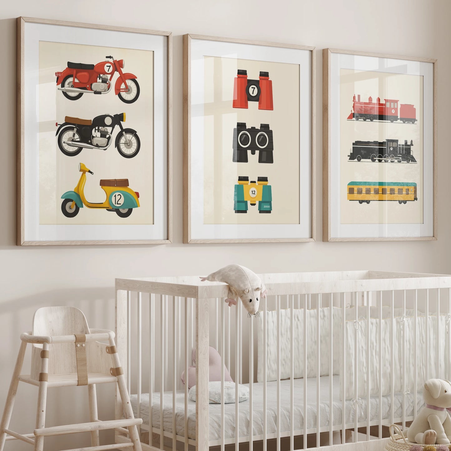 Cartoon Motorcycle Canvas Wall Art | Kids & Boys Room Decor