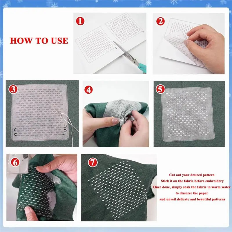 A36T-Water Soluble Embroidery Pattern Sashiko Thread, Merry Christmas Kitsashiko Kit For Beginners, Thimble Fabric, Hand Quiltin Peaceful Pleasures Health and Wellness