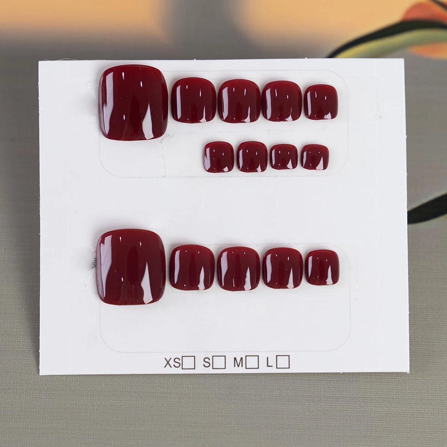 Handmade Wine Red Fake Toenails 14pcs Solid Color Press On Nails Charming Resin False Artificial Nail Tips Square Manicure Art Peaceful Pleasures Health and Wellness