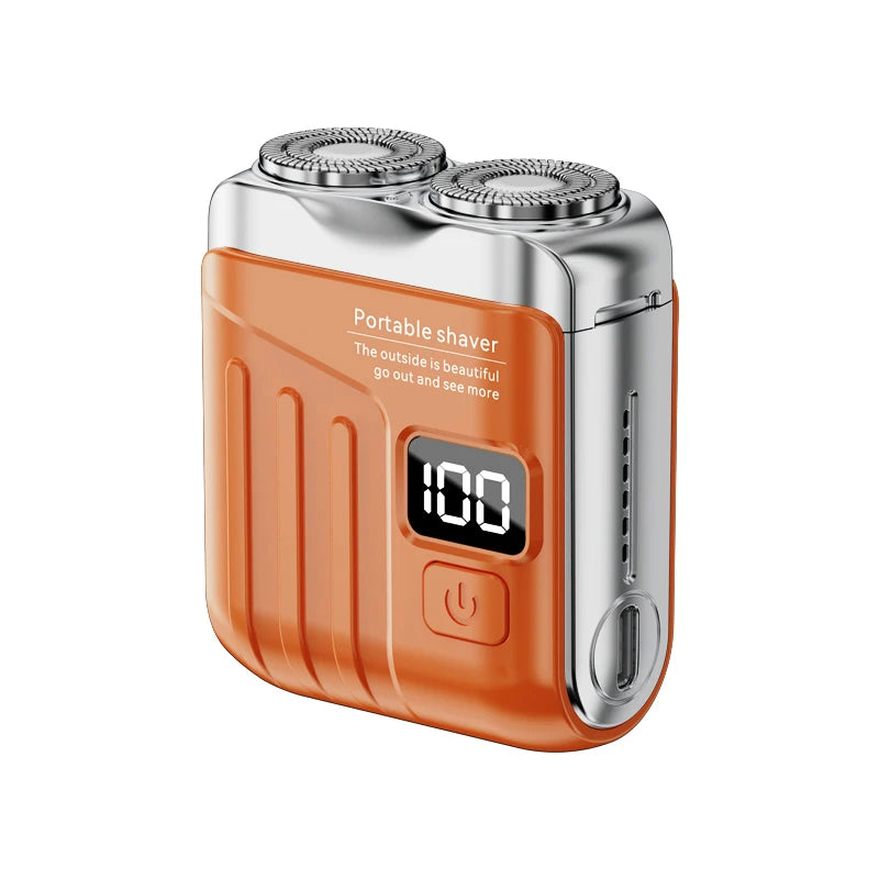 Mini Electric Shaver for Men Beard Trimmer Portable Men's Electric Razor USB Rechargeable Dual Blade Electric Shaving Machine Peaceful Pleasures Health and Wellness Orange