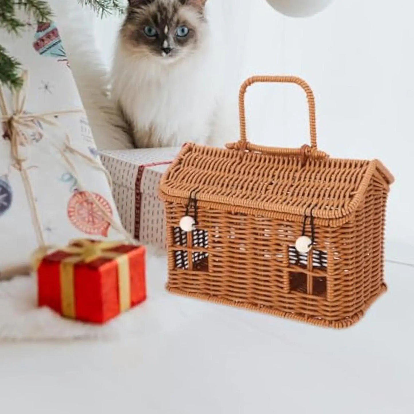 House-Shaped Wicker Storage Basket with Lid & Handle | Rattan Decorative Storage Basket Peaceful Pleasures Health and Wellness