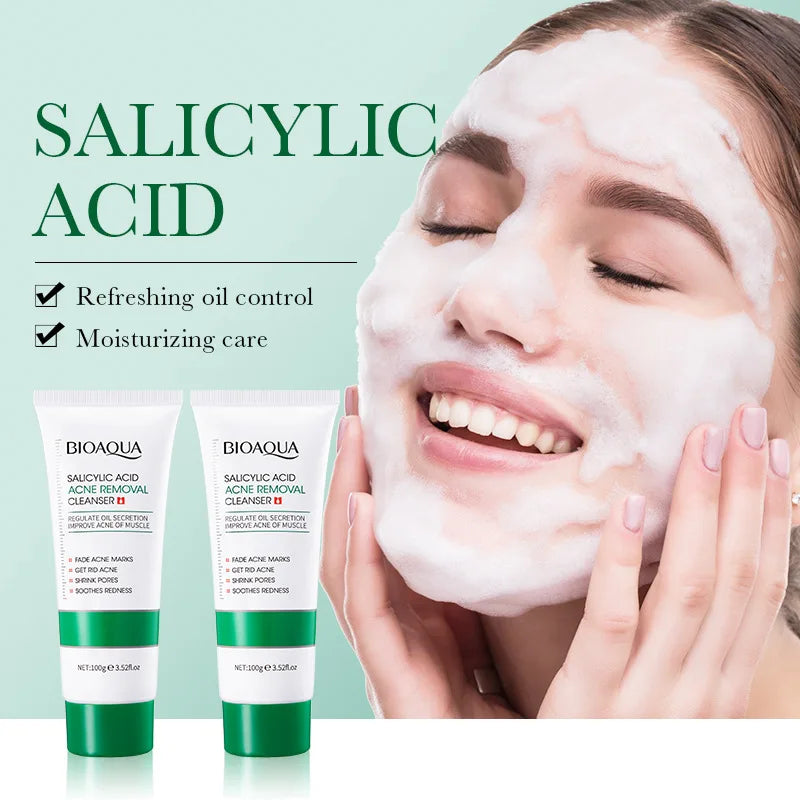 BIOAOUA Salicylic Acid Facial Cleanser Acne Treatment Moisturizing Oil Control Skincare Face Wash Foam Face Cleanser Skin Care Peaceful Pleasures Health and Wellness
