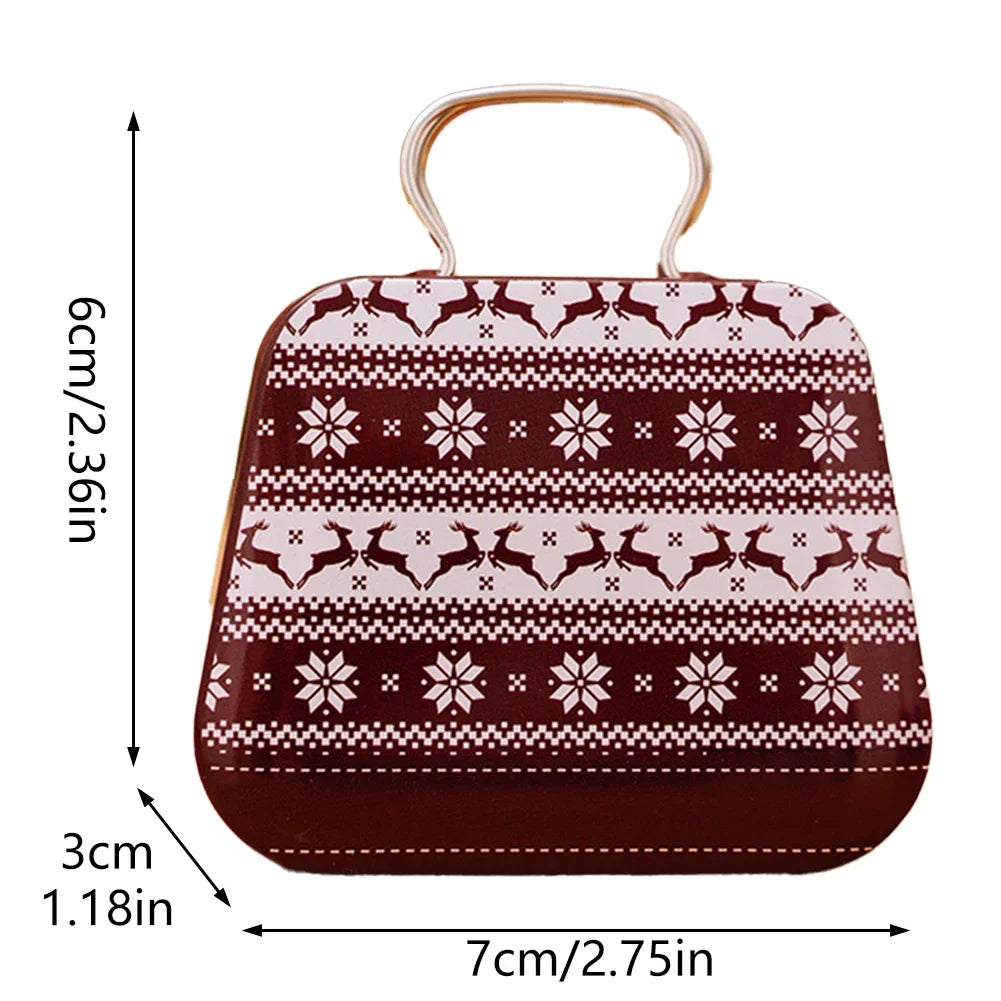 Christmas Metal Cookie Tin Box – Festive Handbag Treat Storage