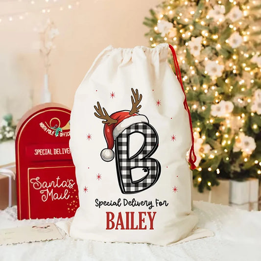 Personalised Christmas Drawstring Gift Bag | Custom Kids Xmas Christmas Gift Bag Peaceful Pleasures Health and Wellness