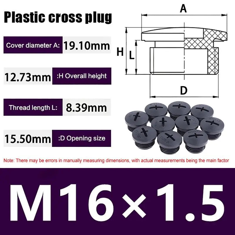 New 10Pcs Cross Shaped Plastic Plugs Nylon Waterproof Quality Threaded Hole Plugs M16X1.5 M18X1.5 M20X1.5 M22X1.5 M25X1.5 Peaceful Pleasures Health and Wellness black M16