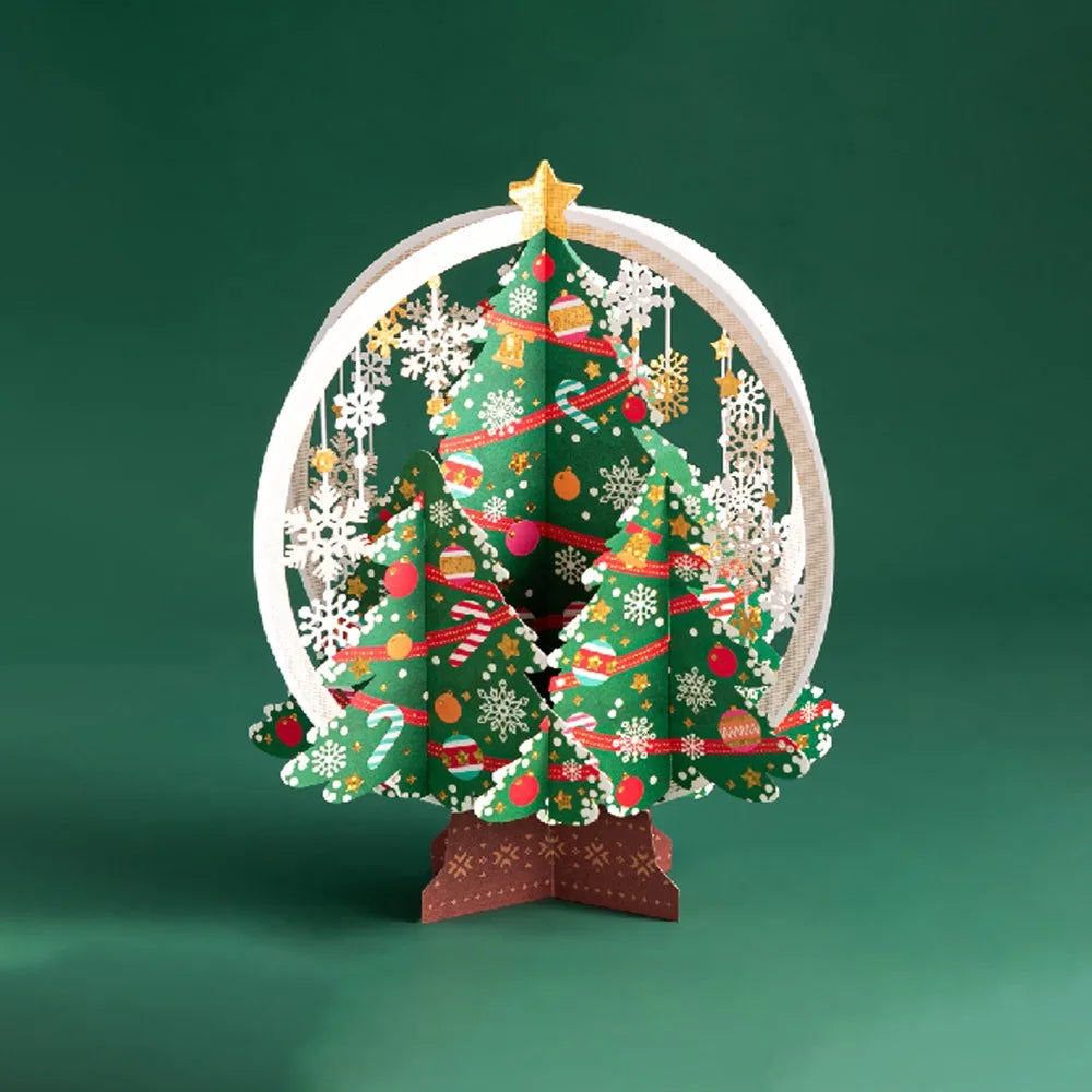 3D Pop-Up Christmas Card with Envelope – Gold Paper Carving