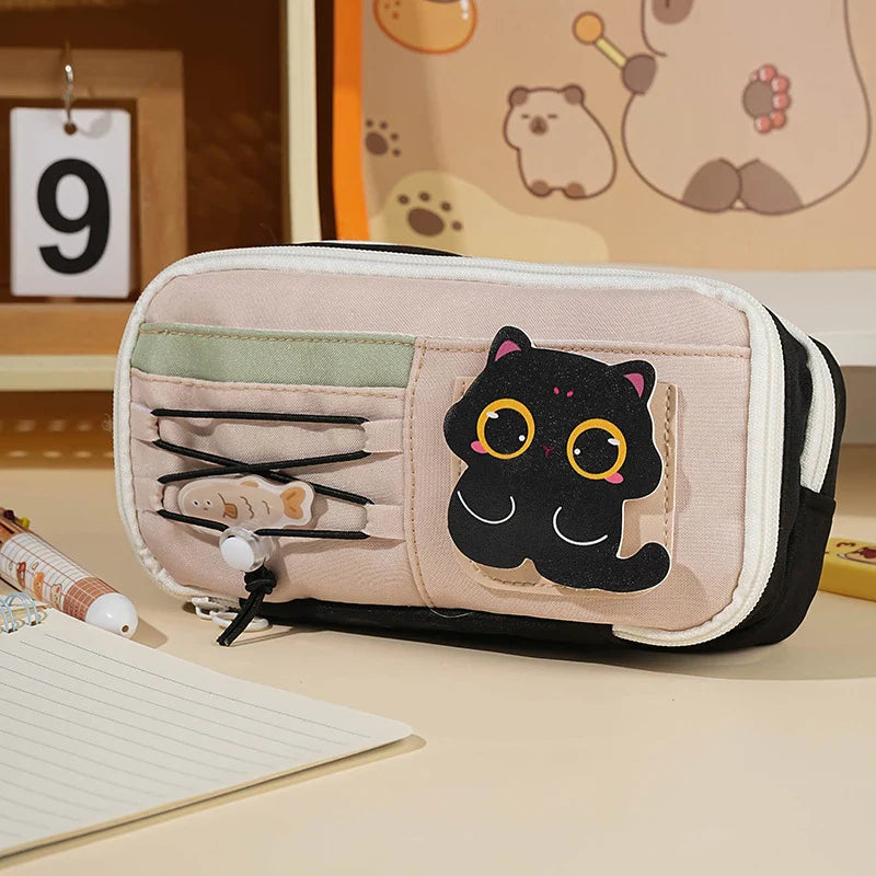 Panda Pencil Case – Cute Multi-Layer Canvas Pen Bag for Kids