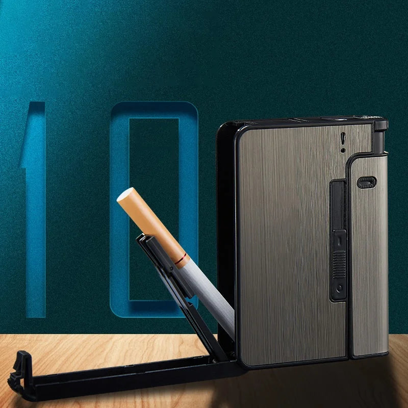 Portable Automatic Cigarette Case Metal Cigarette Holder Box for 10pcs King Size Cigarette Lighter Not Included Gift for Men Dad Peaceful Pleasures Health and Wellness