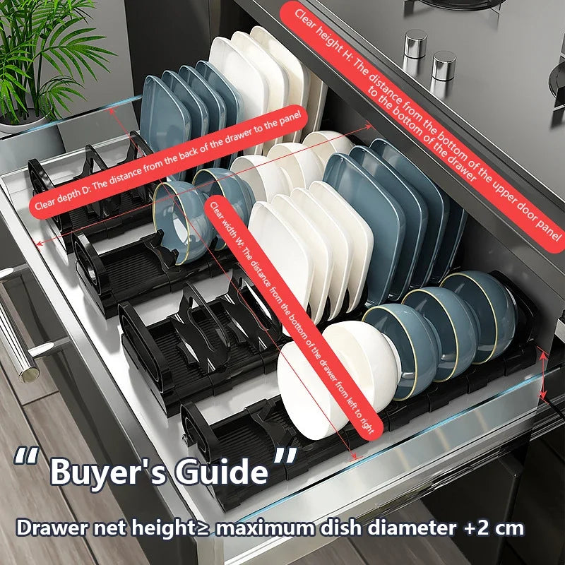Kitchen Cabinet Dish Storage Rack Drawer Built-in Dish Drain Rack Plate Divider Storage Rack Kitchen Accessories Organizer Peaceful Pleasures Health and Wellness
