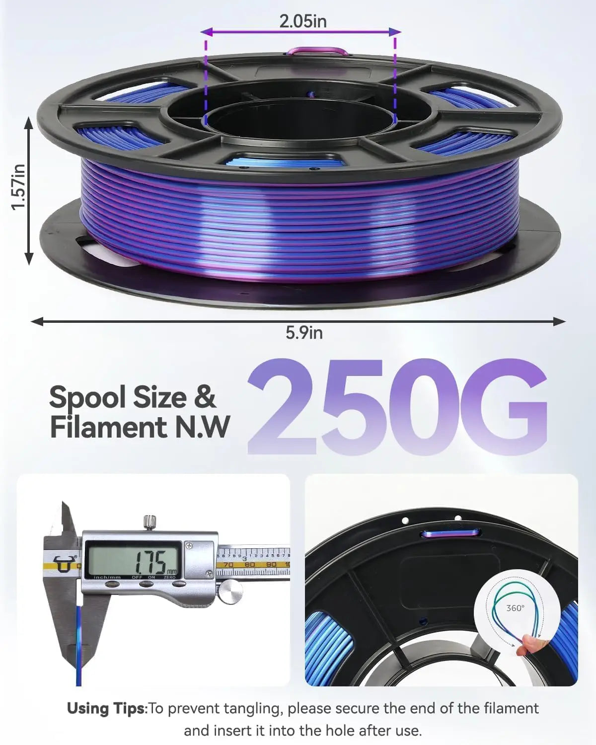 Dual Color Silk PLA Filament 1.75mm – 4×250g Spools FDM