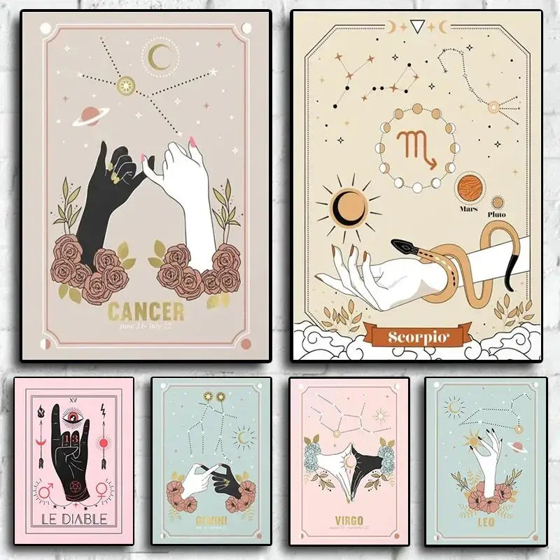 Bohemian Zodiac Tarot Astrology Canvas Wall Art | HD Print