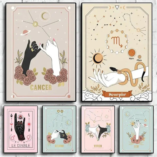 Bohemian Zodiac Tarot Astrology Canvas Wall Art | HD Print Canvas Wall Art Peaceful Pleasures Health and Wellness