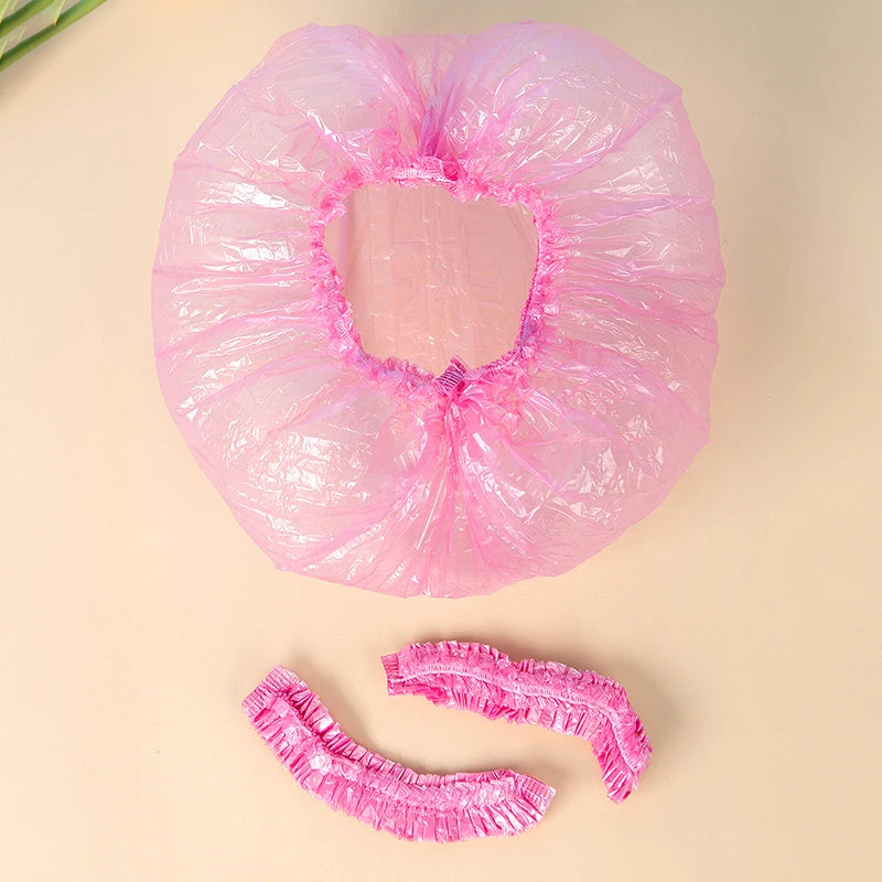 80pcs Shower Cap Head Cover Elastic Plastic Thickened Pink Round Cover Food Kitchen Bathroom Accessories Food Preservation Bag Peaceful Pleasures Health and Wellness