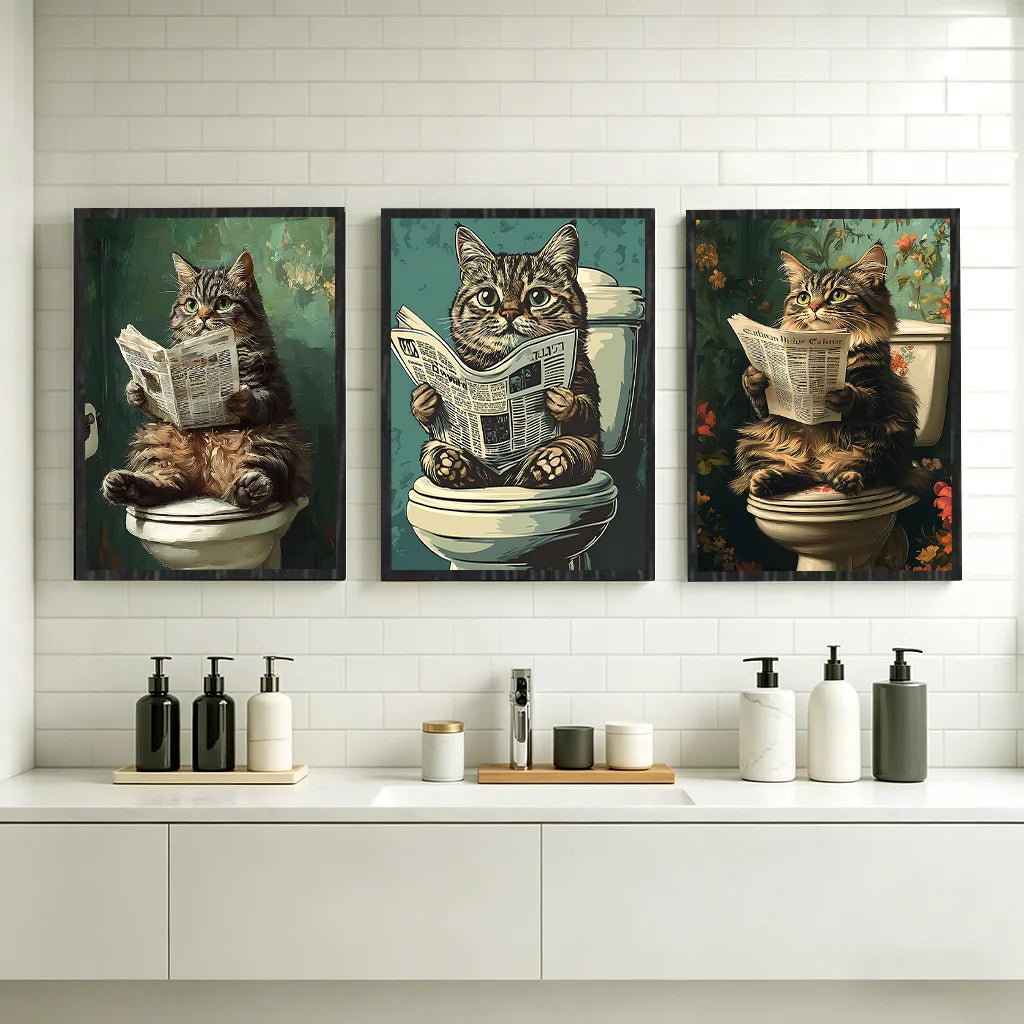 Funny Cat Vintage Canvas Wall Art | Nordic Bathroom Poster Print Canvas Wall Art Peaceful Pleasures Health and Wellness