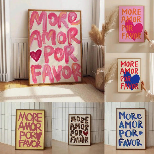 Más Amor Por Favor Love Quote Canvas Wall Art | Pink Blue Canvas Wall Art Peaceful Pleasures Health and Wellness