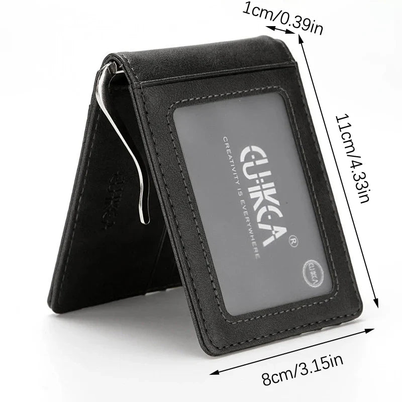 RFID Men's Slim Leather Bifold Money Clip Wallet | 10 Card Slots