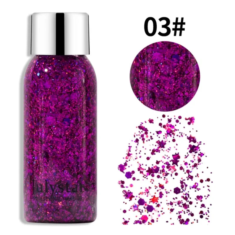 Body Glitter Sequins Gel Longlasting Liquid Face Shimmer Multicolor Eye Shadow for Party Music Festival Makeup Accessory 30ml Peaceful Pleasures Health and Wellness 03