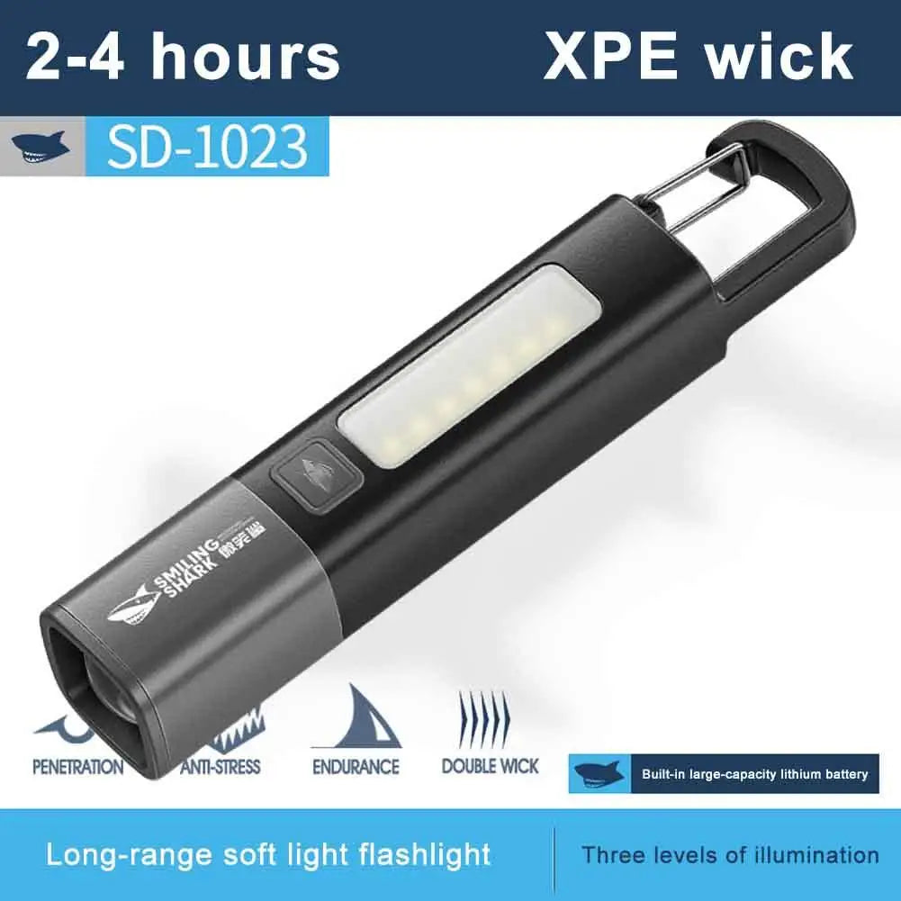 Smiling Shark SD1023 LED Torch Light XPE Super Bright Flashlight with Hook Camping Light USB Rechargeable Zoomable Waterproof Peaceful Pleasures Health and Wellness