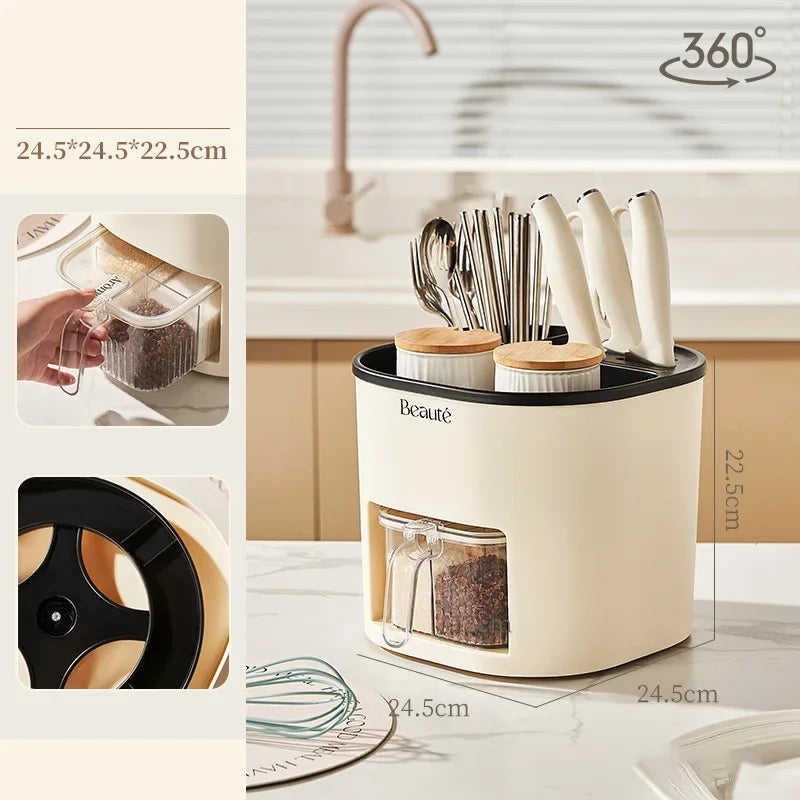 Storage Holders Cute Small Kitchen Organizer Chopstick Box Spice Bottle Storage Holder Large Capacity Rotating Knife Holder Peaceful Pleasures Health and Wellness Rotating bucket