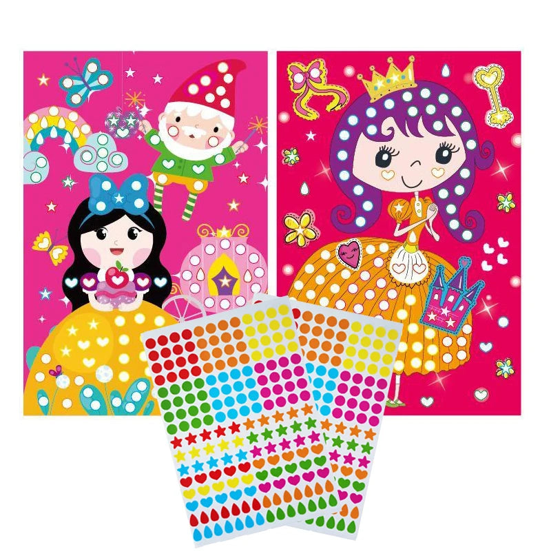 Children Colorful Round Dot Puzzle Stickers Cartoon Animal Mosaic