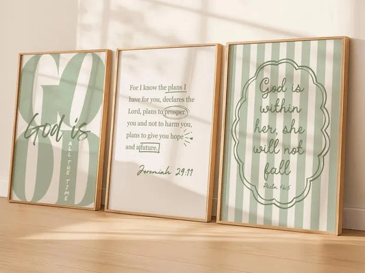 Christian Bible Verse Canvas Wall Art Print | Home Decor Canvas Wall Art Peaceful Pleasures Health and Wellness G3572-3pcs 30x40cm Black Frame