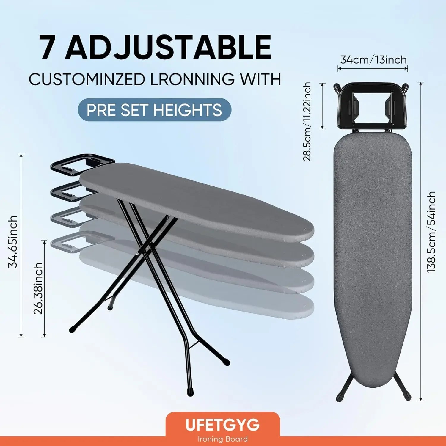 43x13 Inch Adjustable Ironing Board with Heat-Resistant Cover, Foldable Design for Easy Storage Peaceful Pleasures Health and Wellness