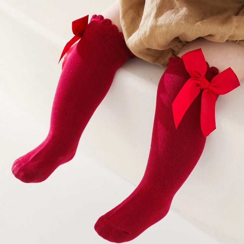 Girls Knee High Bowknot Socks | Toddler Kids Ages 0–6